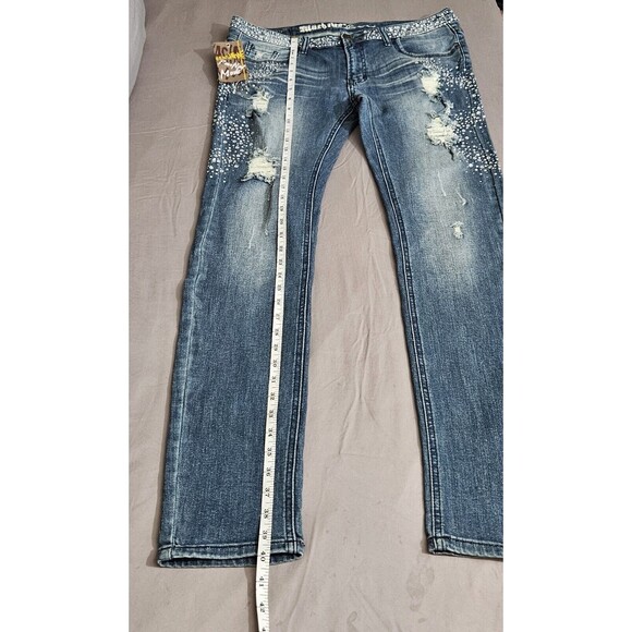 Machine Nouvelle Mode Jeans Size 15 Stretch Straight Leg Blue Distress Bling Y2K - Picture 12 of 12